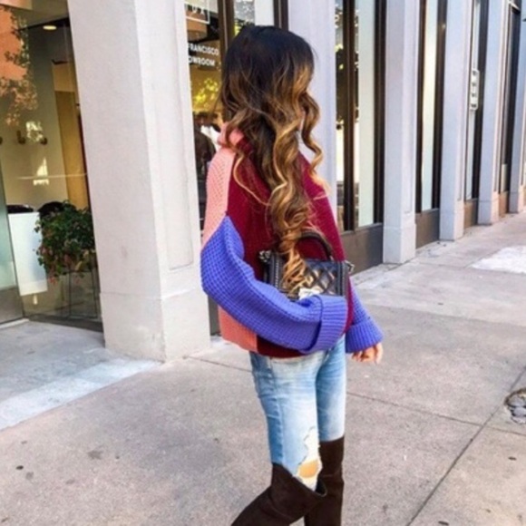 Free People Park City Color block Knit Oversized Chunky Pullover Sweater - Picture 2 of 9